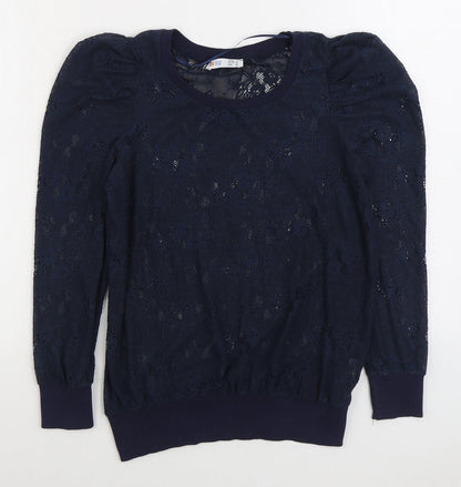 Denim & Co. Womens Blue Boat Neck Polyester Pullover Jumper Size 8
