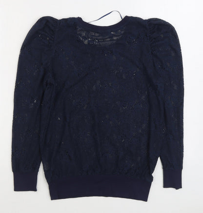 Denim & Co. Womens Blue Boat Neck Polyester Pullover Jumper Size 8
