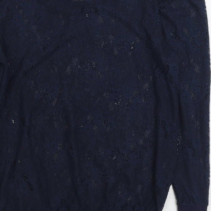 Denim & Co. Womens Blue Boat Neck Polyester Pullover Jumper Size 8
