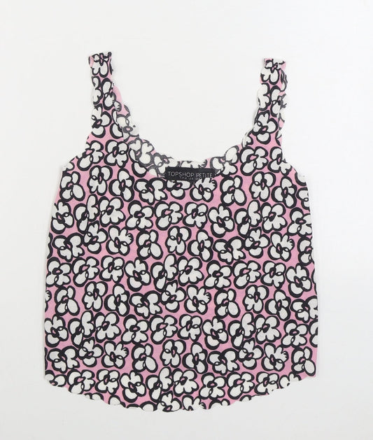 Topshop Womens Pink Geometric Polyester Camisole Tank Size 4 Scoop Neck