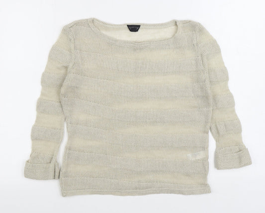 Topshop Womens Beige Boat Neck Polyester Pullover Jumper Size 8
