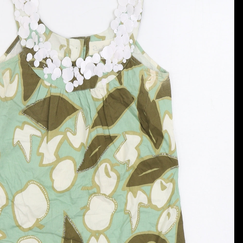 River Island Womens Green Geometric Cotton Basic Tank Size 10 Scoop Neck - Fruit