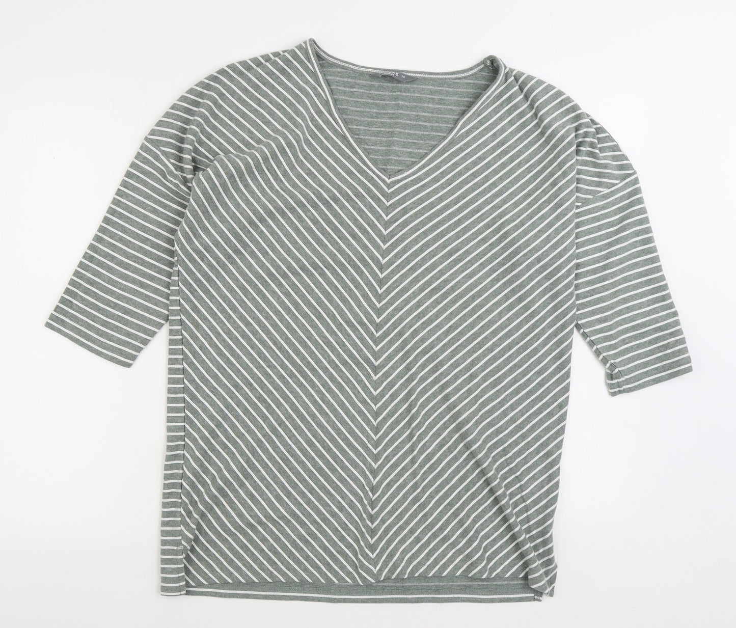 Nutmeg Womens Green Striped Cotton Pullover Sweatshirt Size 14 Pullover