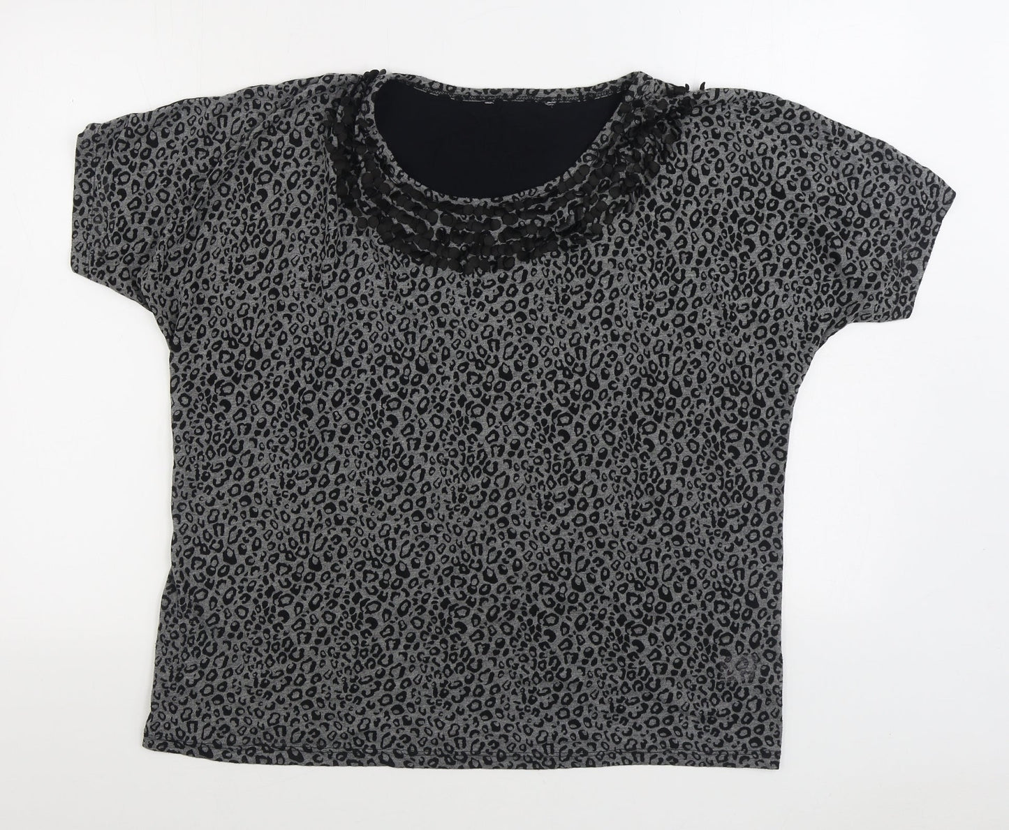 Preworn Womens Black Animal Print Polyester Basic T-Shirt Size 18 Scoop Neck