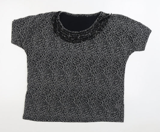 Preworn Womens Black Animal Print Polyester Basic T-Shirt Size 18 Scoop Neck