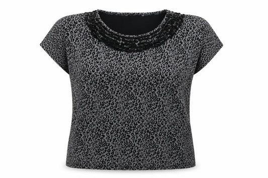 Preworn Womens Black Animal Print Polyester Basic T-Shirt Size 18 Scoop Neck