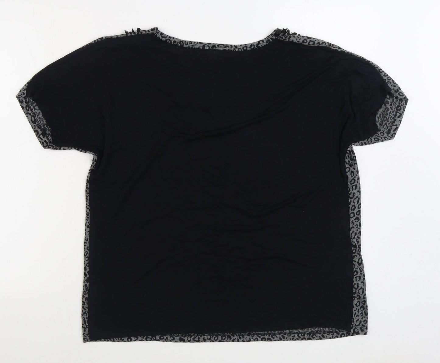 Preworn Womens Black Animal Print Polyester Basic T-Shirt Size 18 Scoop Neck