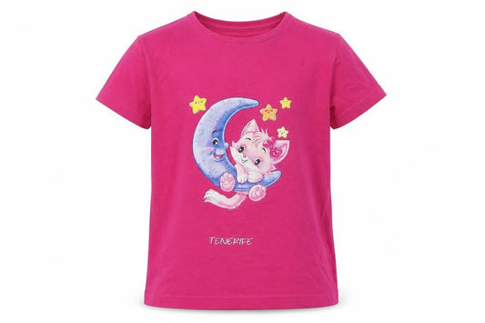 Texmania Girls Pink 100% Cotton Basic T-Shirt Size 6 Years Round Neck Pullover - Cat