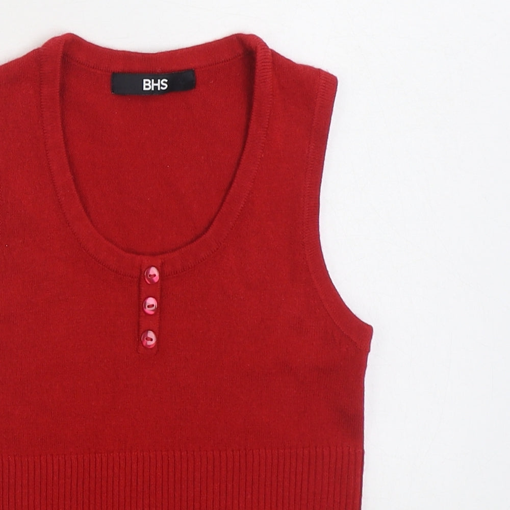 BHS Girls Red Acrylic Basic Tank Size 4 Years Scoop Neck Pullover