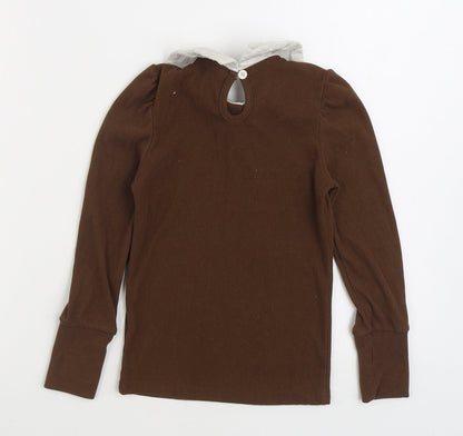 SHEIN Girls Brown Collared Cotton Pullover Jumper Size 8-9 Years Pullover
