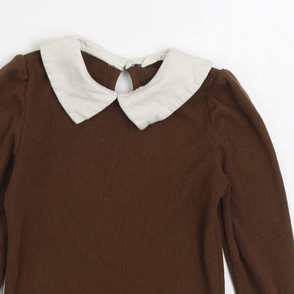 SHEIN Girls Brown Collared Cotton Pullover Jumper Size 8-9 Years Pullover