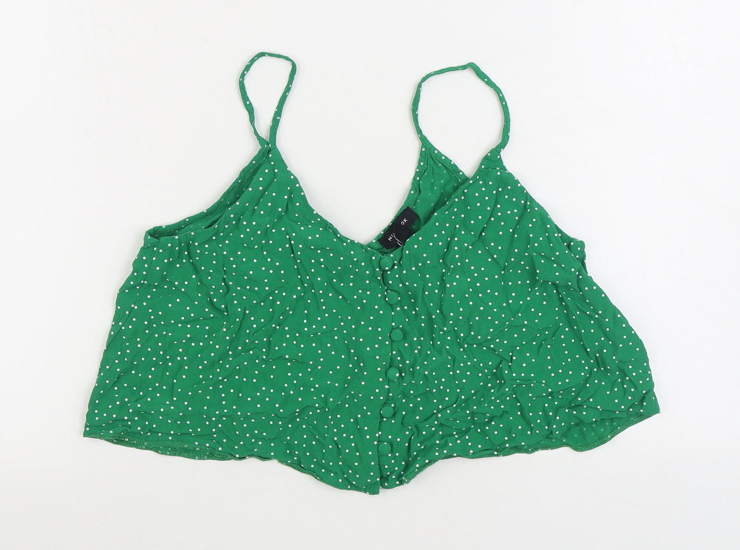 New Look Womens Green Polka Dot Viscose Camisole Tank Size 12 Scoop Neck