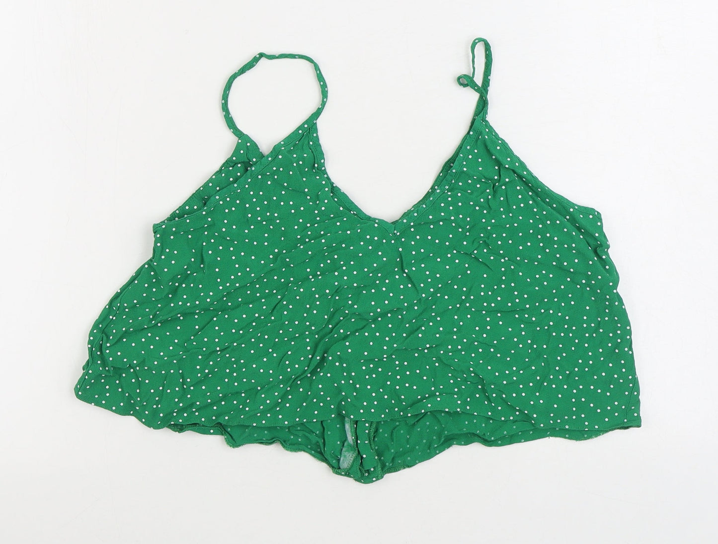 New Look Womens Green Polka Dot Viscose Camisole Tank Size 12 Scoop Neck