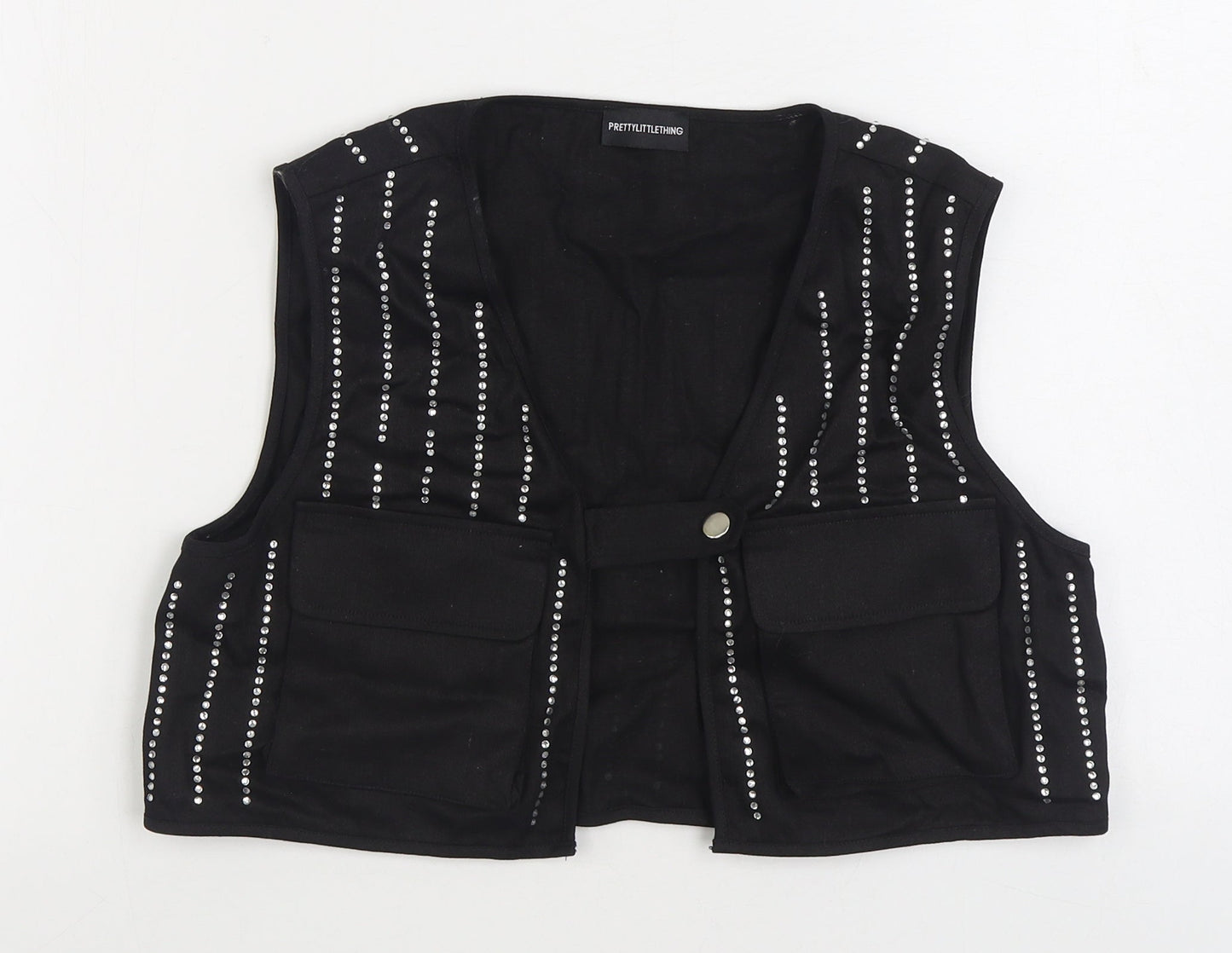 PRETTYLITTLETHING Womens Black Gilet Jacket Size S Button