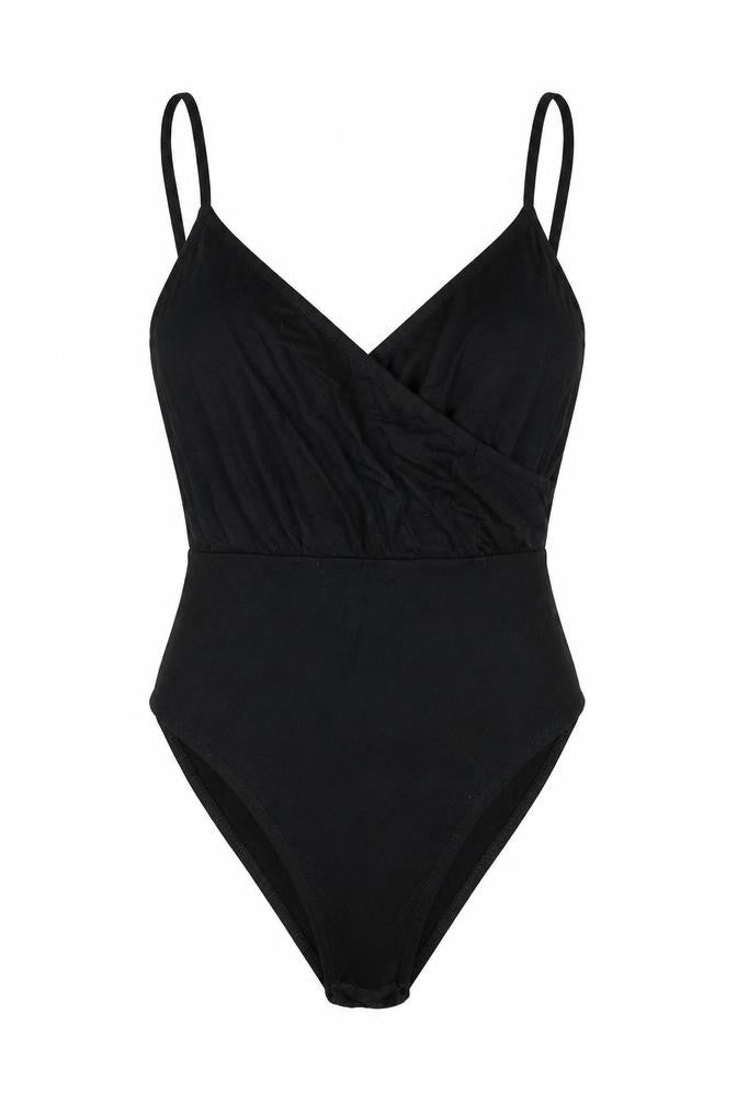 New Look Womens Black Polyester Bodysuit One-Piece Size 10 Button