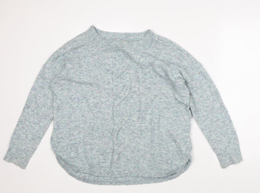 Marks and Spencer Womens Blue Crew Neck Geometric Acrylic Pullover Jumper Size 12