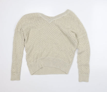 Next Womens Beige V-Neck Acrylic Pullover Jumper Size M