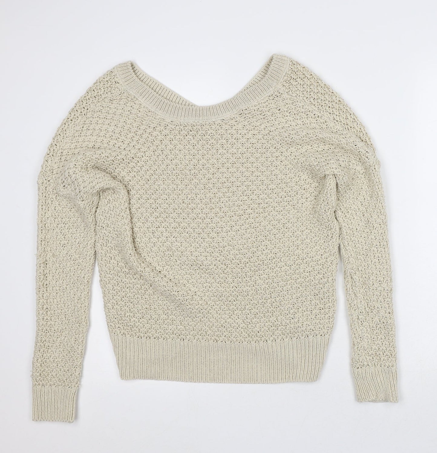 NEXT Womens Beige V-Neck Acrylic Pullover Jumper Size M