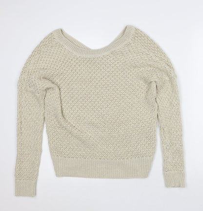 Next Womens Beige V-Neck Acrylic Pullover Jumper Size M