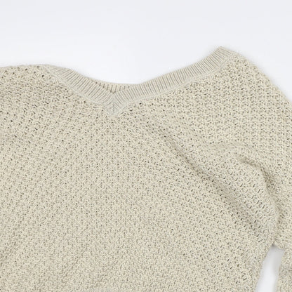Next Womens Beige V-Neck Acrylic Pullover Jumper Size M