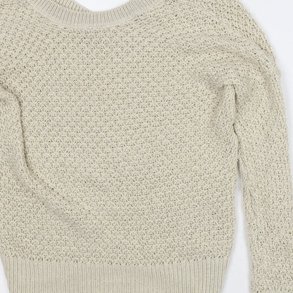 Next Womens Beige V-Neck Acrylic Pullover Jumper Size M