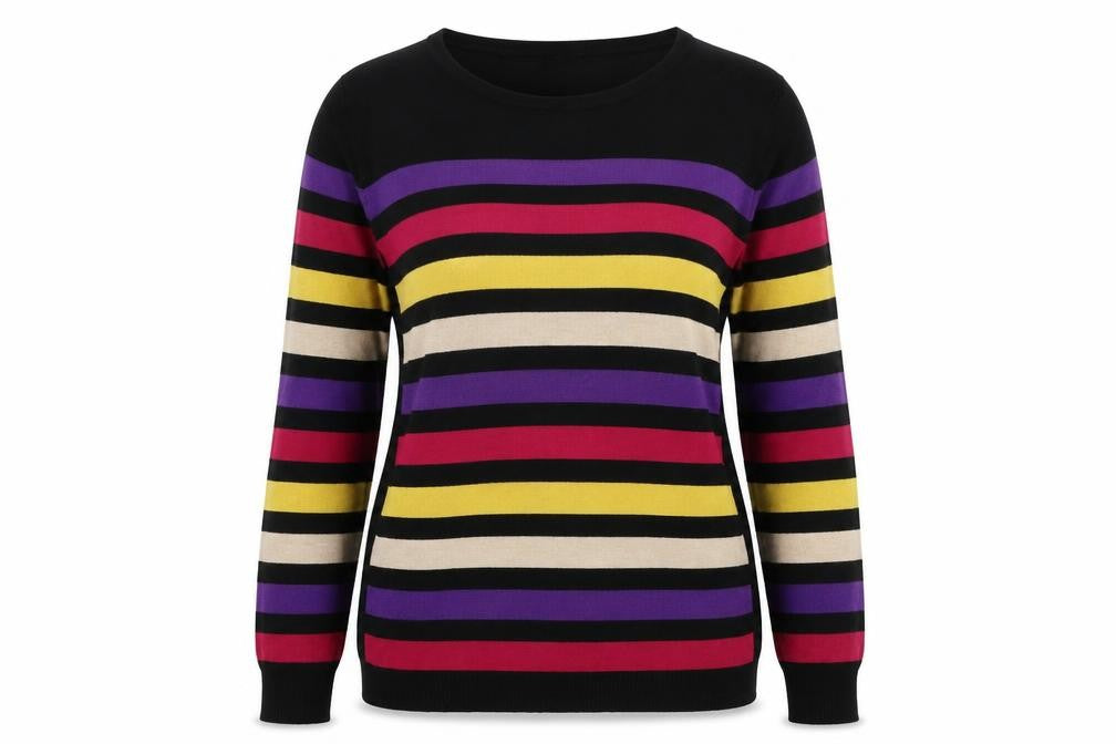 M&Co Womens Multicoloured Round Neck Striped Viscose Pullover Jumper Size 14