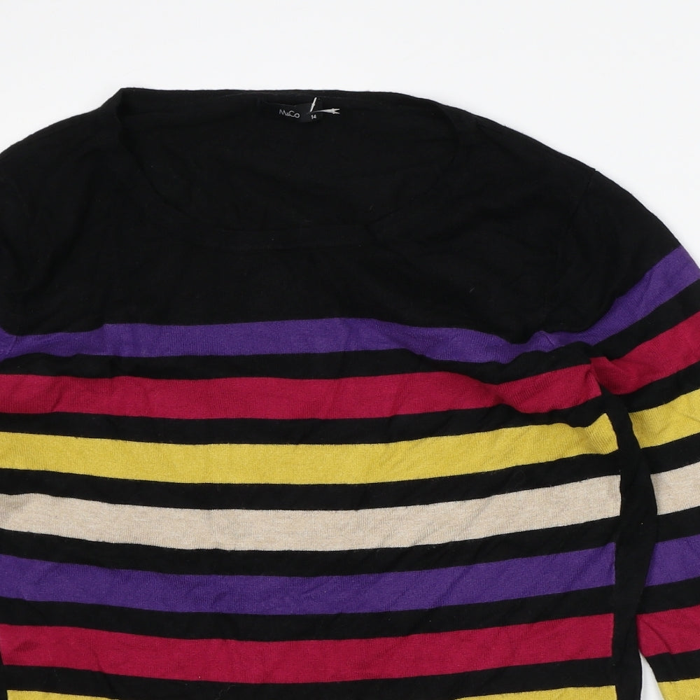 M&Co Womens Multicoloured Round Neck Striped Viscose Pullover Jumper Size 14