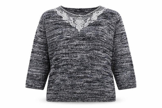 Bonmarché Womens Grey V-Neck Geometric Polyester Pullover Jumper Size M