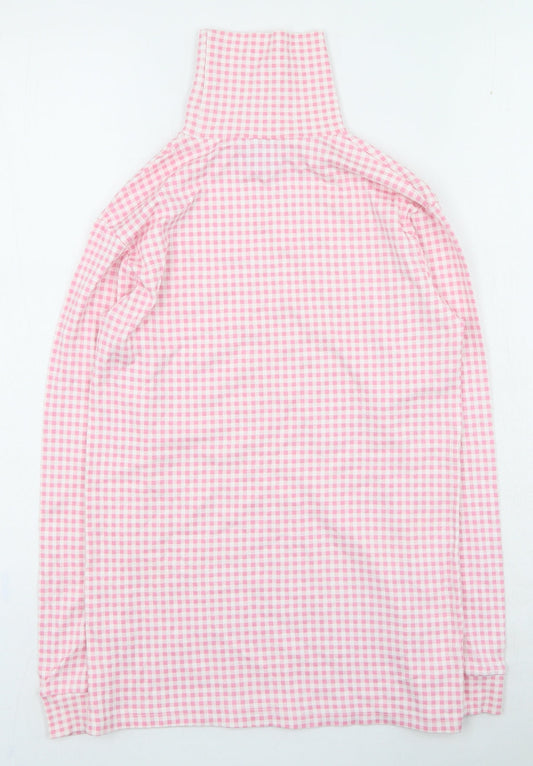 Preworn Womens Pink High Neck Plaid Polyester Pullover Jumper Size XS