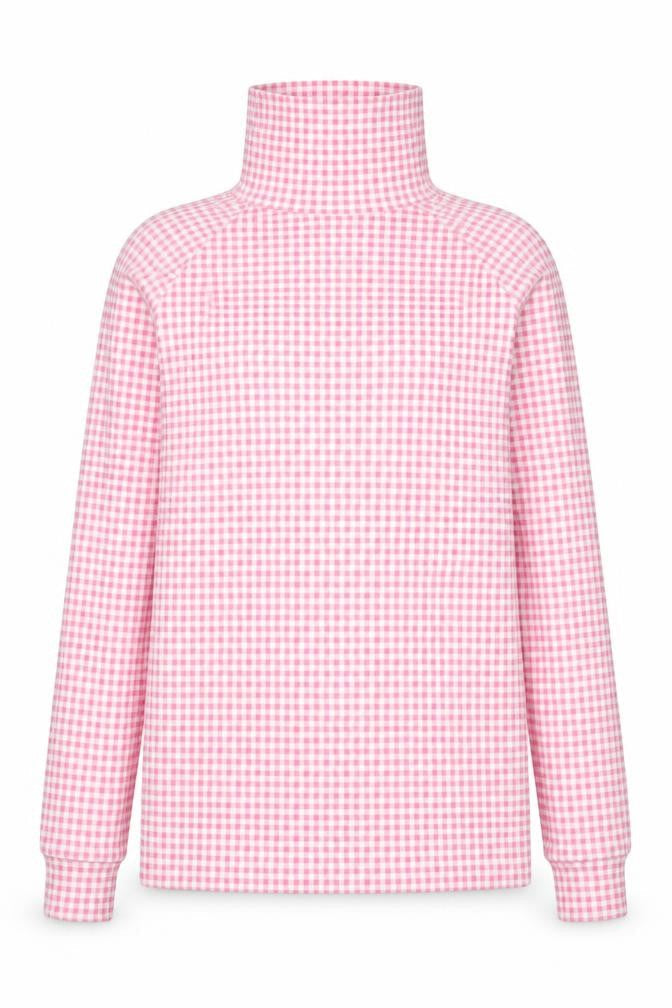 Preworn Womens Pink High Neck Plaid Polyester Pullover Jumper Size XS