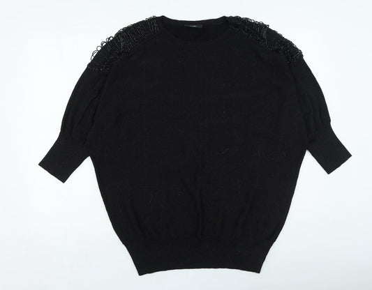 Wallis Womens Black Round Neck Acrylic Pullover Jumper Size M