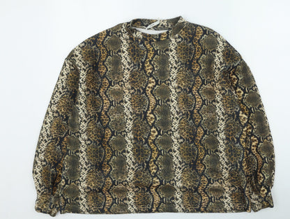 George Womens Brown Round Neck Animal Print Polyester Pullover Jumper Size S - Snake