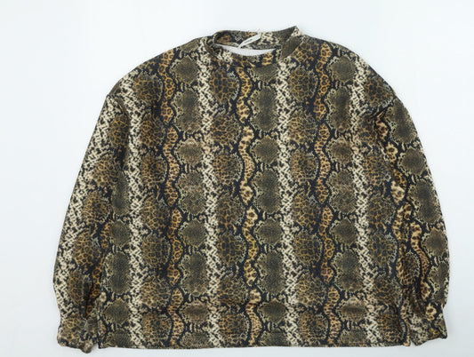 George Womens Brown Round Neck Animal Print Polyester Pullover Jumper Size S - Snake