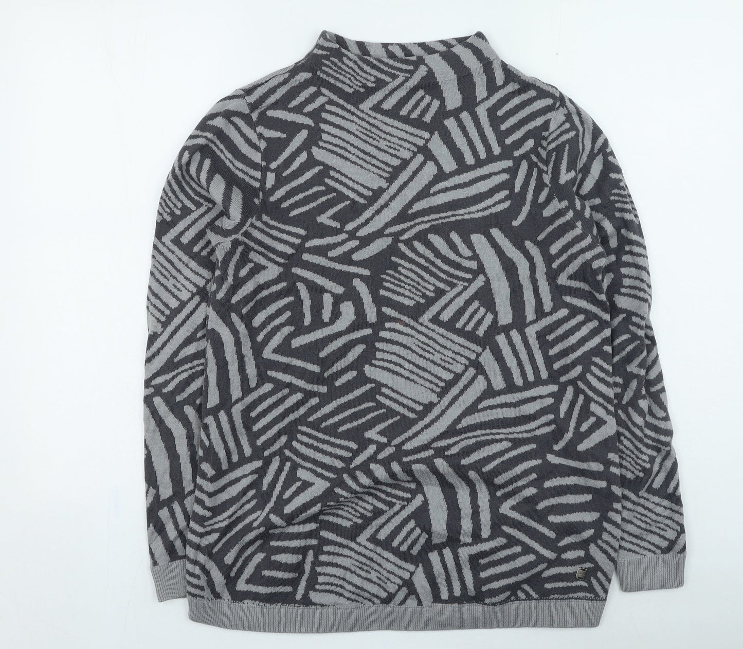 Intown Womens Grey High Neck Geometric Acrylic Pullover Jumper Size M