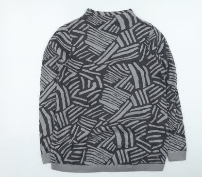 Preloved Intown Womens Grey High Neck Geometric Acrylic Pullover Jumper Size M - Front