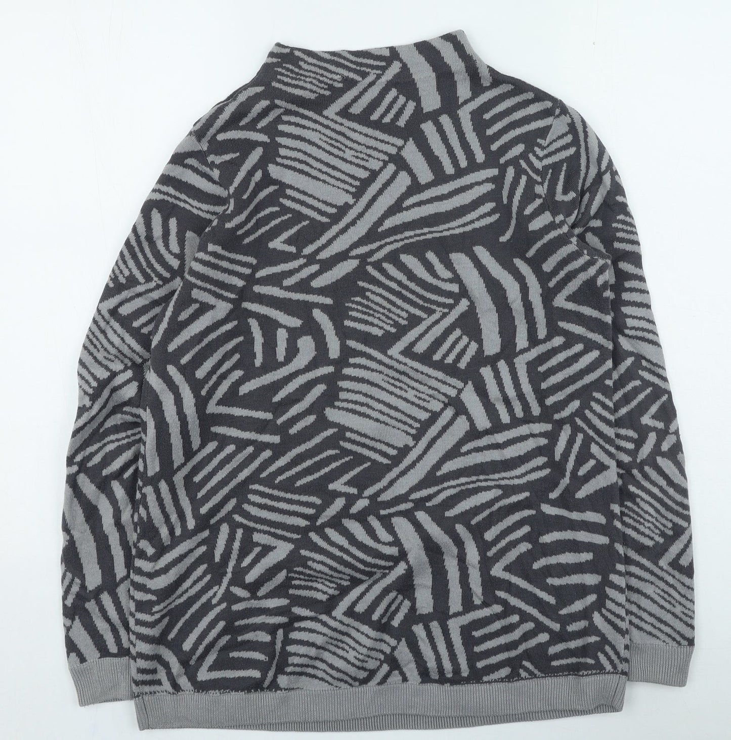 Intown Womens Grey High Neck Geometric Acrylic Pullover Jumper Size M