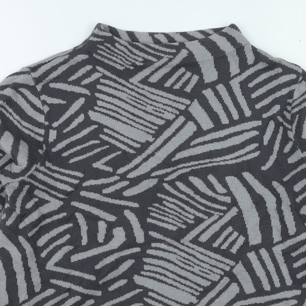 Intown Womens Grey High Neck Geometric Acrylic Pullover Jumper Size M