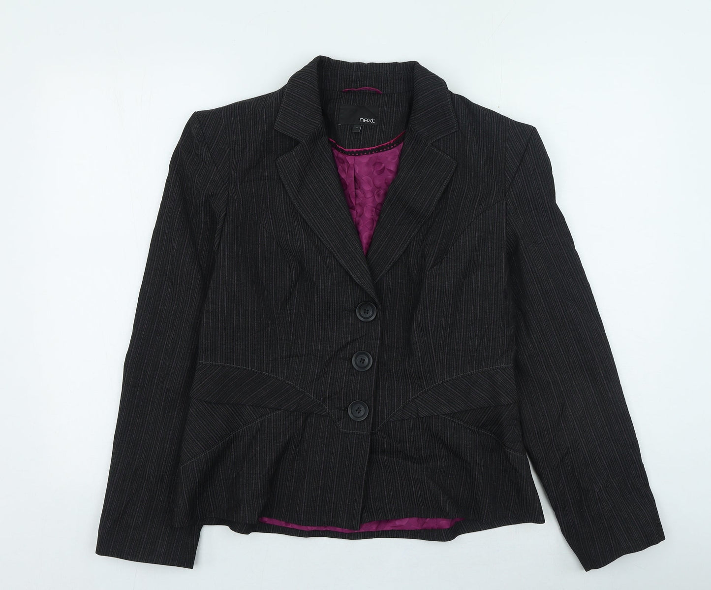 NEXT Womens Grey Striped Jacket Size 14 Button