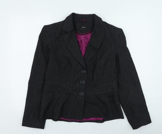 NEXT Womens Grey Striped Jacket Size 14 Button