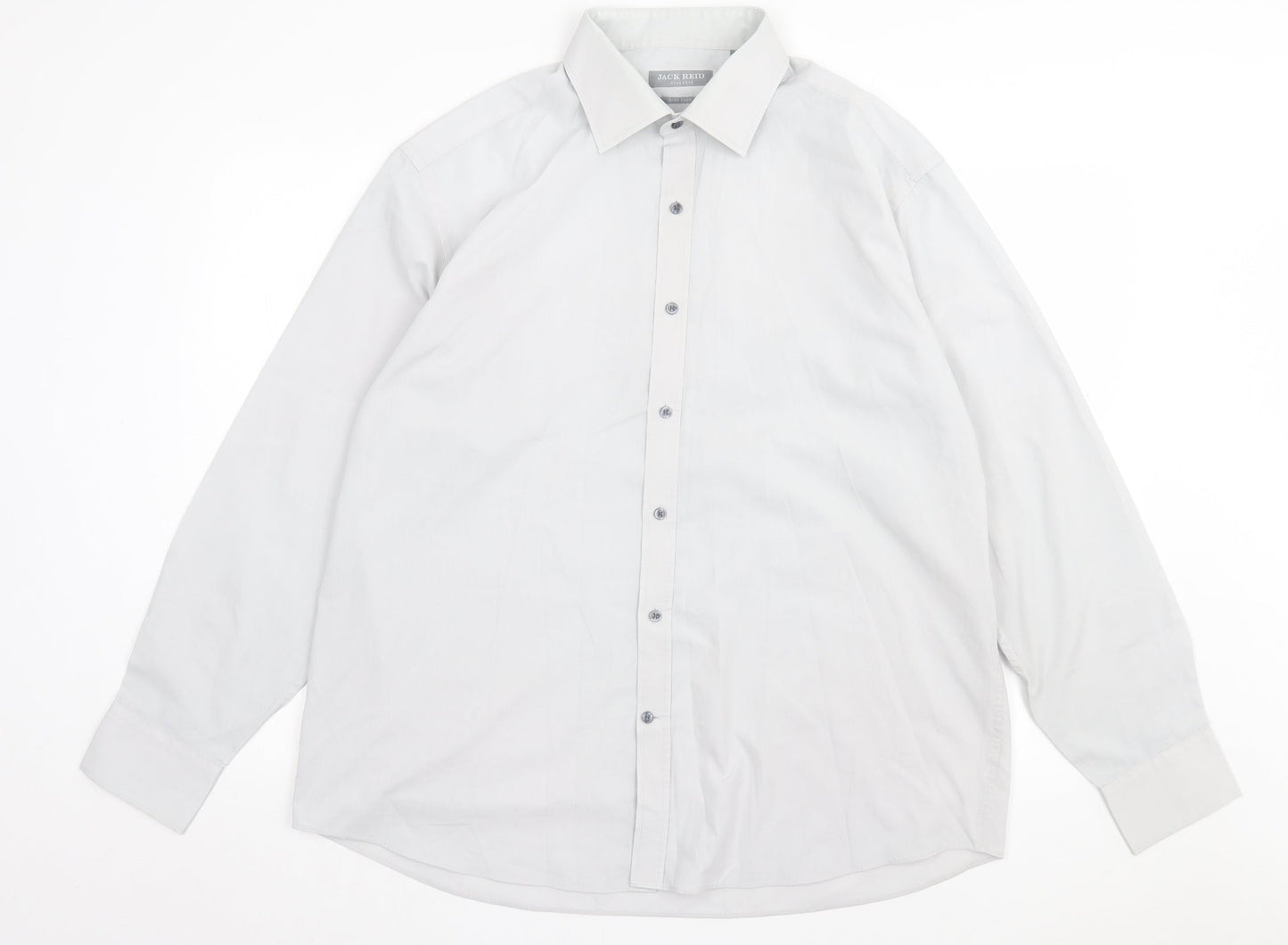 Jack Reid Mens Grey Polyester Button-Up Size 17 Collared Button