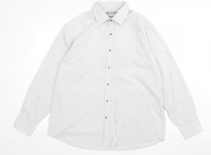 Jack Reid Mens Grey Polyester Button-Up Size 17 Collared Button