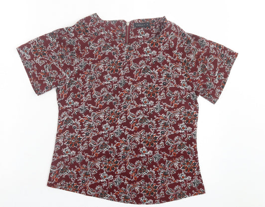 Exhibit Womens Red Geometric Polyester Basic T-Shirt Size 8 Crew Neck