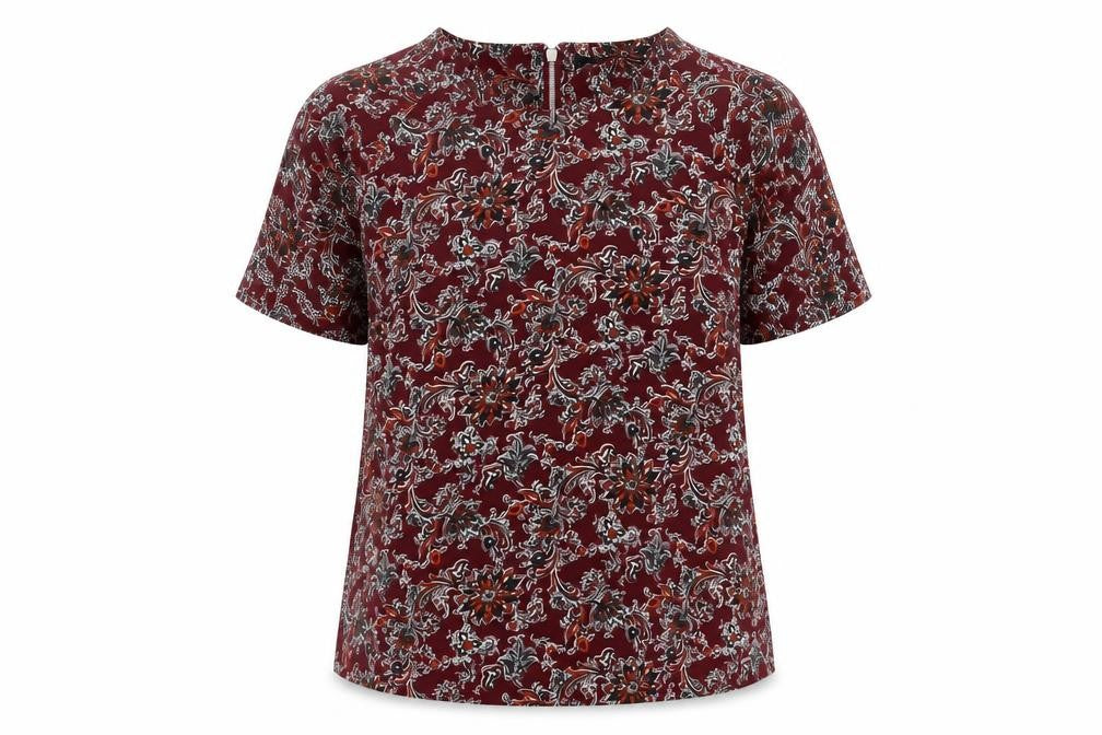 Exhibit Womens Red Geometric Polyester Basic T-Shirt Size 8 Crew Neck