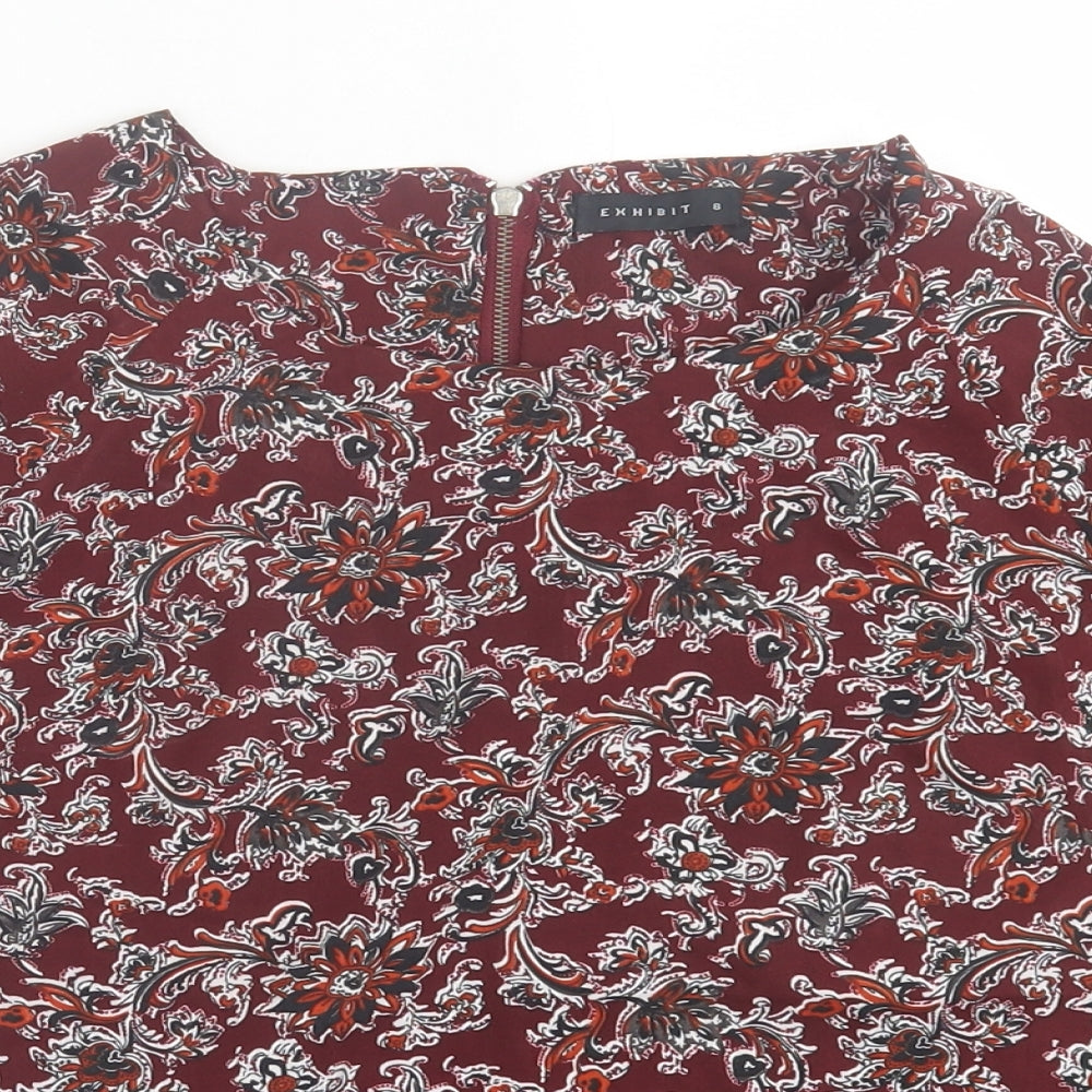 Exhibit Womens Red Geometric Polyester Basic T-Shirt Size 8 Crew Neck