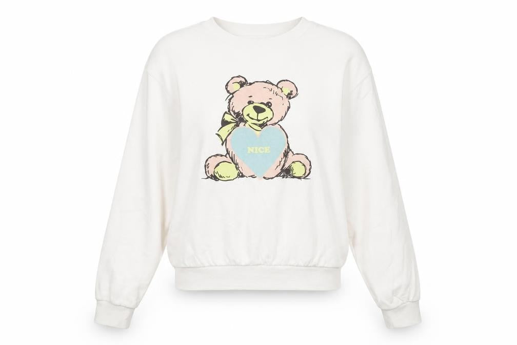Divided by H&M Womens White Cotton Pullover Sweatshirt Size 2XS - Nice Bear