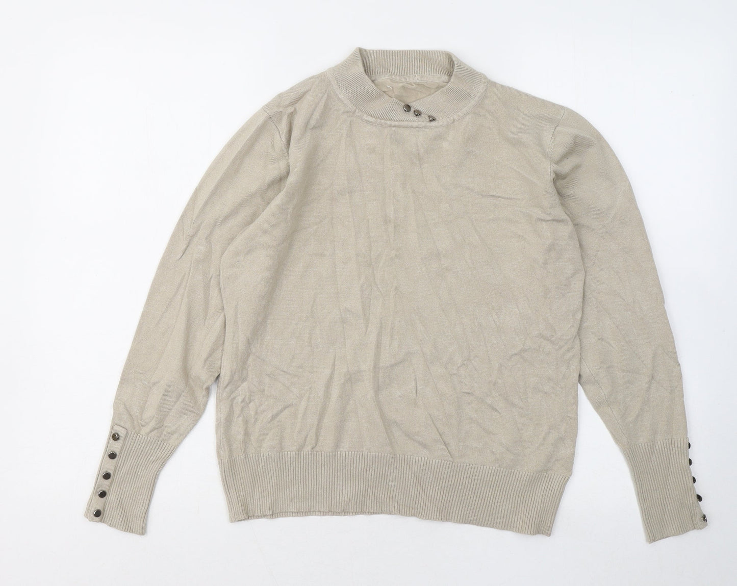 Preworn Womens Beige Mock Neck Viscose Pullover Jumper Size L