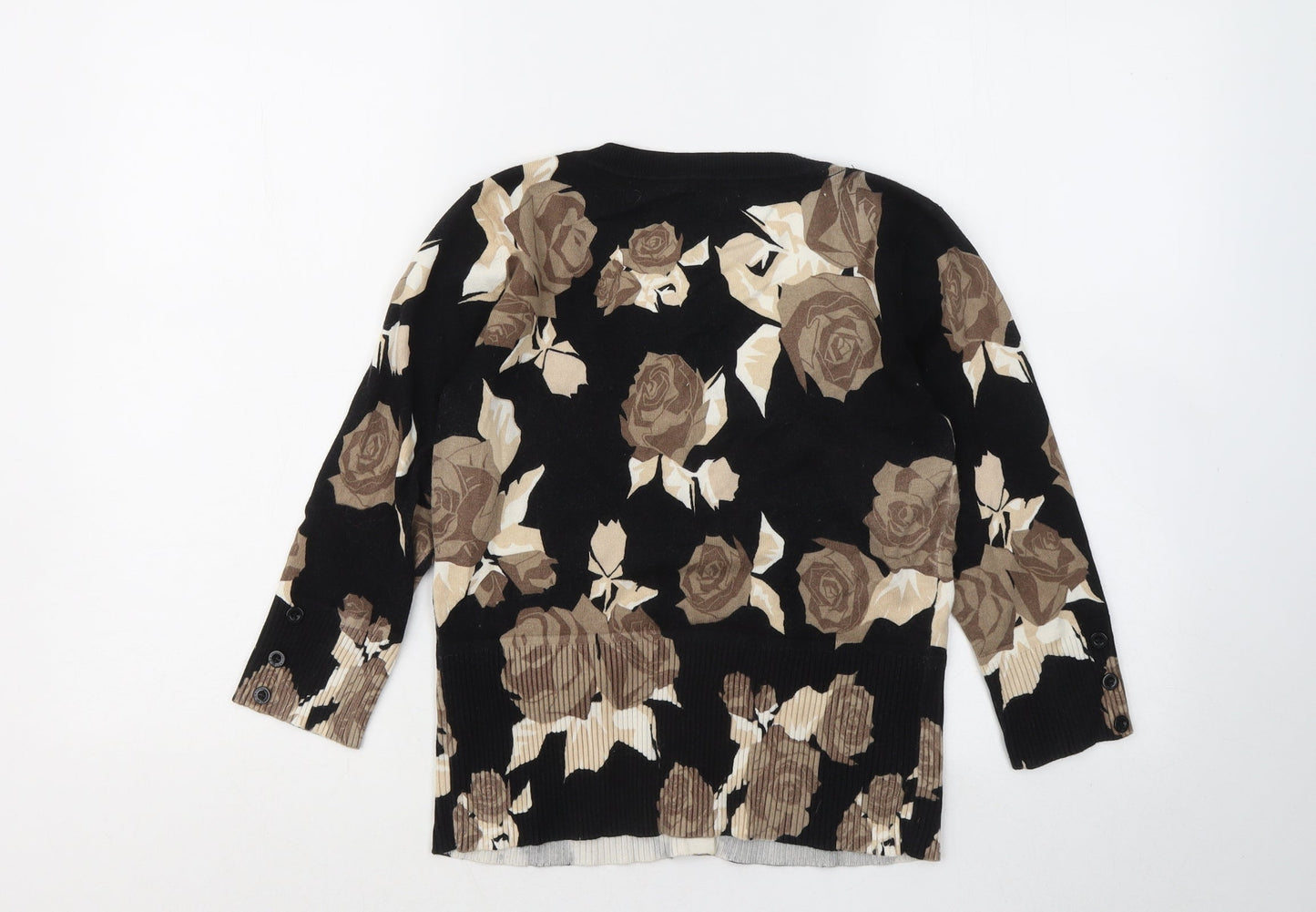 Julien Macdonald Womens Black Scoop Neck Floral Cotton Cardigan Jumper Size 10