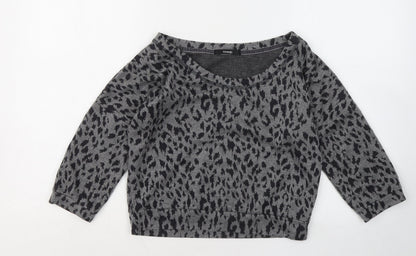 George Womens Grey Boat Neck Animal Print Polyester Pullover Jumper Size 8