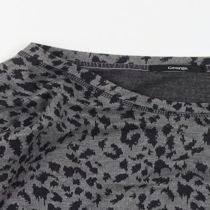 George Womens Grey Boat Neck Animal Print Polyester Pullover Jumper Size 8