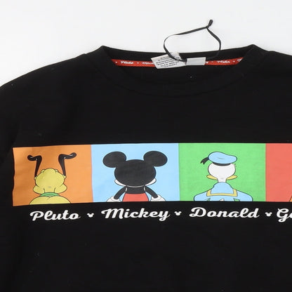 Preloved Primark Womens Black Cotton Pullover Sweatshirt Size 4 - Mickey and Friends - Detail